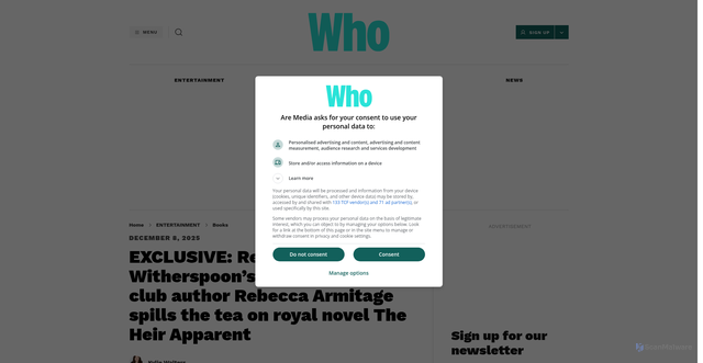 Security scan screenshot of https://www.who.com.au/entertainment/books/reese-witherspoon-book-club-the-heir-apparent/