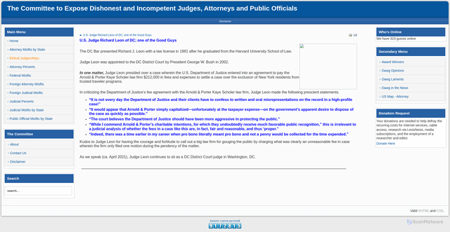 Security scan screenshot of https://noethics.net/News/index.php?option=com_content&view=article&id=27033%3A-us-judge-richard-leon-of-dc-one-of-the-good-guys&catid=43%3Aethical-judgesattys&Itemid=65