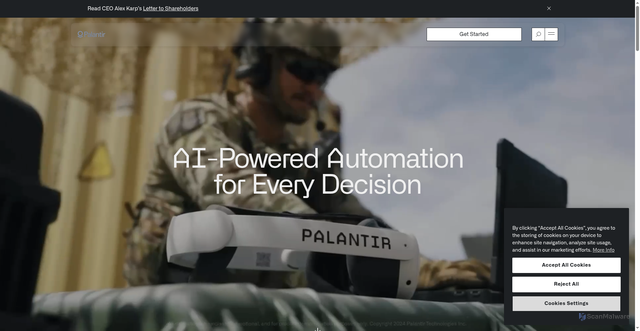 Security scan screenshot of https://www.palantir.com/