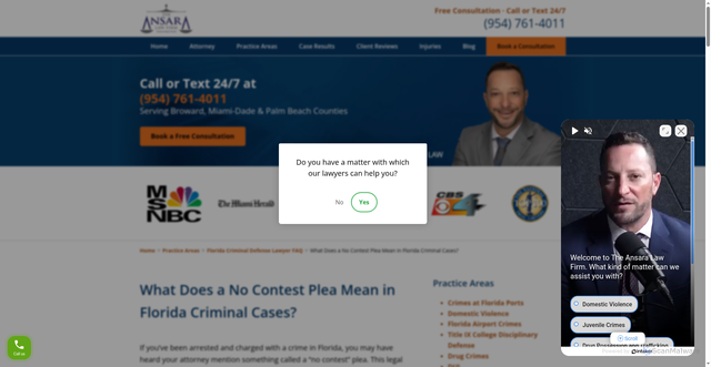 Security scan screenshot of https://www.ansaralaw.com/practice-areas/florida-criminal-defense-lawyer-faq/what-does-a-no-contest-plea-mean-in-florida-criminal-cases/