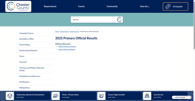 Security scan screenshot of https://www.chesco.org/5792/2025-Primary-Official-Results