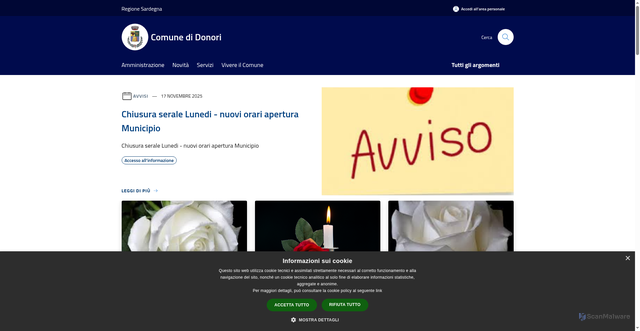 Security scan screenshot of https://comune.donori.su.it/it
