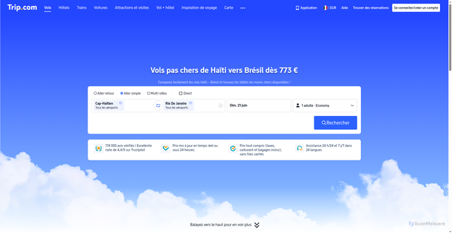Security scan screenshot of https://fr.trip.com/flights/cheap-flights-to-brazil-19/41-ht-to-br/