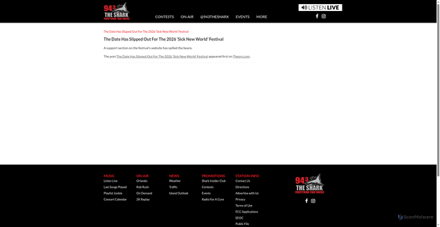 Security scan screenshot of https://www.943theshark.com/news/the-date-has-slipped-out-for-the-2026-sick-new-world-festival/