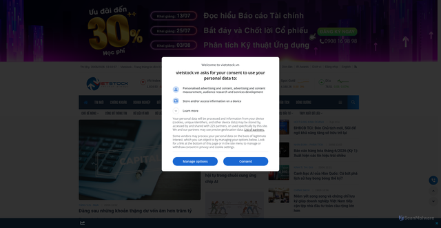 Security scan screenshot of https://vietstock.vn