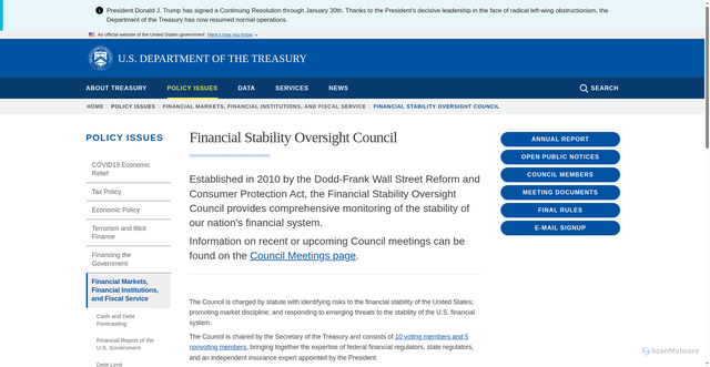 Security scan screenshot of https://home.treasury.gov/policy-issues/financial-markets-financial-institutions-and-fiscal-service/fsoc