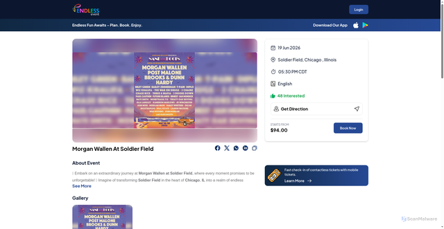 Security scan screenshot of https://www.endlessevent.com/events/morgan-wallen-at-soldier-field-event-in-chicago-illinois-usa