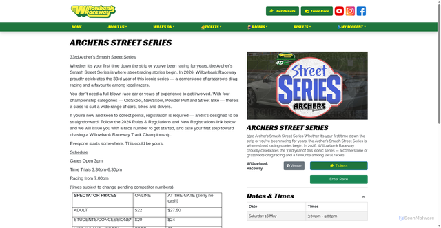 Security scan screenshot of https://willowbankraceway.com.au/event/archers-street-series/