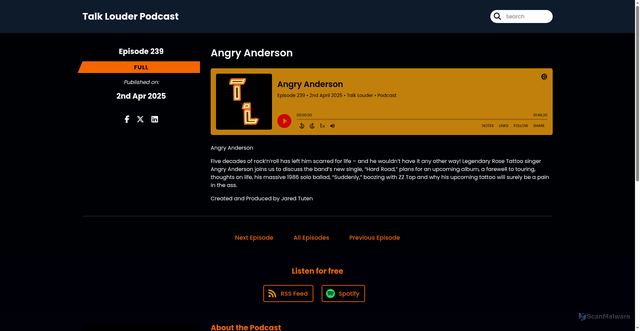 Security scan screenshot of https://talk-louder.captivate.fm/episode/angry-anderson