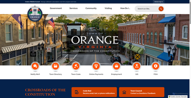 Security scan screenshot of https://townoforangeva.gov/