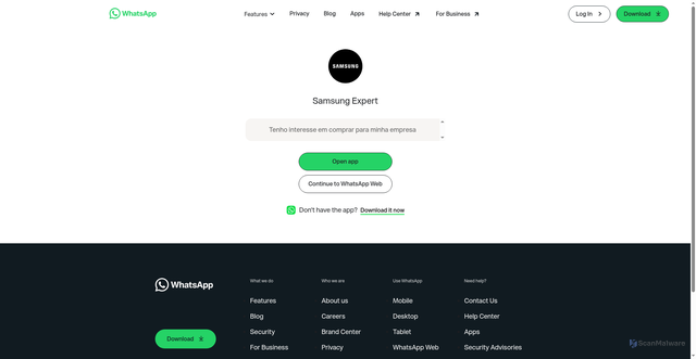 Security scan screenshot of https://api.whatsapp.com/send/?phone=551143493186&text=Tenho+interesse+em+comprar+para+minha+empresa&type=phone_number&app_absent=0
