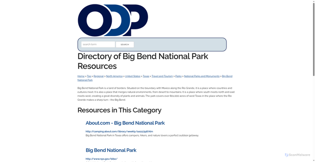 Security scan screenshot of https://www.odp.org/Regional/North_America/United_States/Texas/Travel_and_Tourism/Parks/National_Parks_and_Monuments/Big_Bend_National_Park/