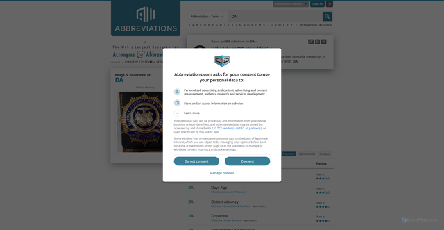 Security scan screenshot of https://www.abbreviations.com/DA