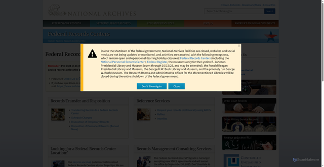 Security scan screenshot of https://www.archives.gov/frc