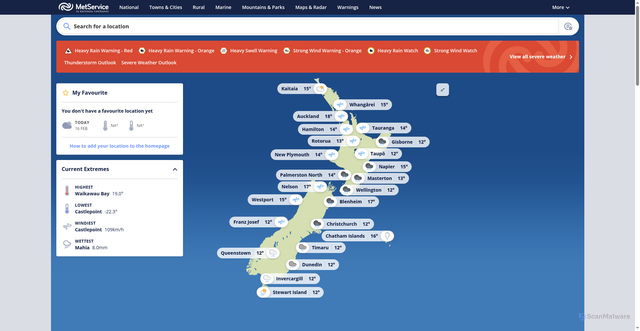 Security scan screenshot of http://www.metservice.co.nz/