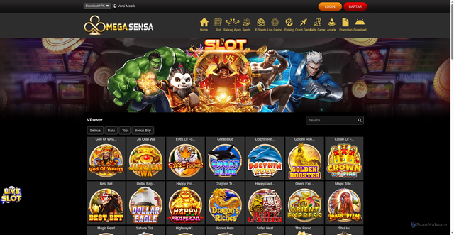 Security scan screenshot of https://138megasensa.com/desktop/game/slot/vpower