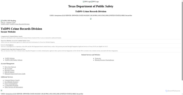 Security scan screenshot of https://securesite.dps.texas.gov