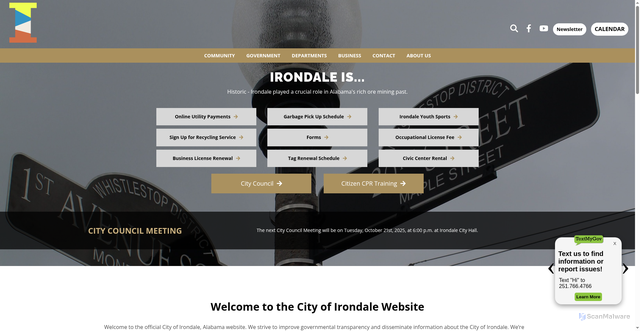 Security scan screenshot of https://cityofirondaleal.gov/