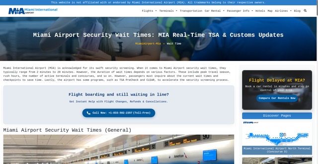 Security scan screenshot of https://miamiairport-mia.com/wait-time/
