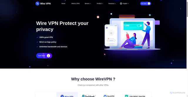 Security scan screenshot of https://www.wirevpn.app/