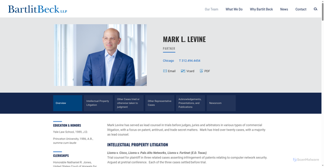 Security scan screenshot of https://www.bartlit-beck.com/lawyers-MarkLevine