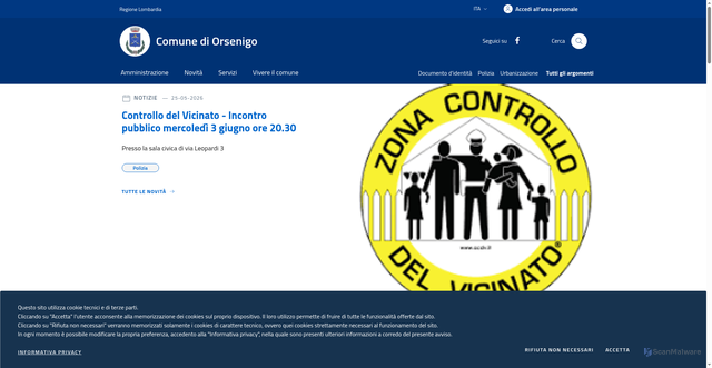 Security scan screenshot of https://www.comune.orsenigo.co.it