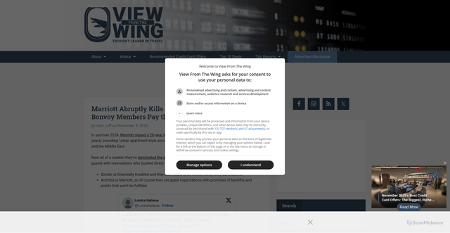 Security scan screenshot of https://viewfromthewing.com/marriott-abruptly-kills-20-year-sonder-partnership-bonvoy-members-pay-the-price/