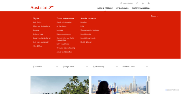 Security scan screenshot of https://www.austrian.com/