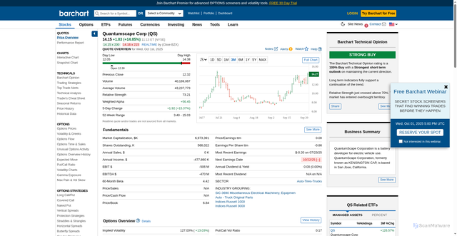 Security scan screenshot of https://www.barchart.com/stocks/quotes/QS