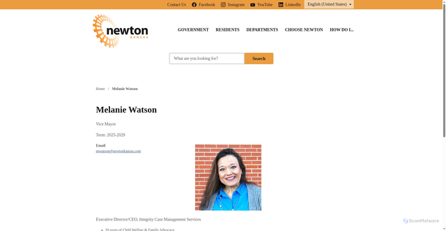 Security scan screenshot of https://www.newtonkansas.com/Elected-Officials/Melanie-Watson