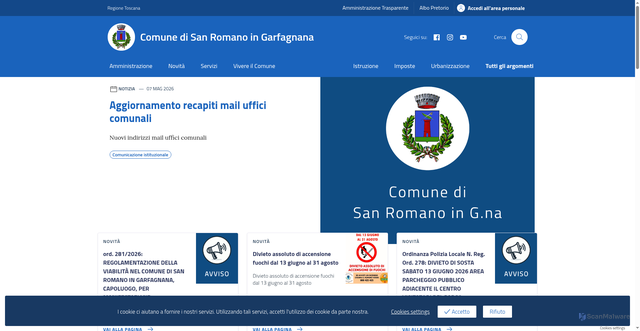 Security scan screenshot of https://www.comune.san-romano-in-garfagnana.lu.it