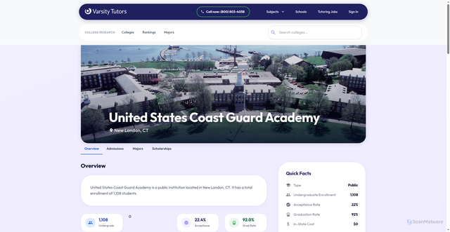 Security scan screenshot of https://www.varsitytutors.com/colleges/united-states-coast-guard-academy-ct