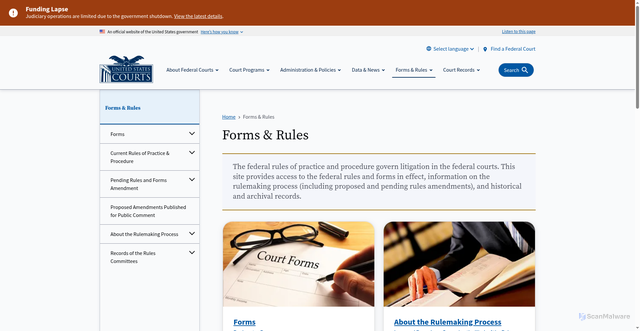 Security scan screenshot of https://www.uscourts.gov/forms-rules