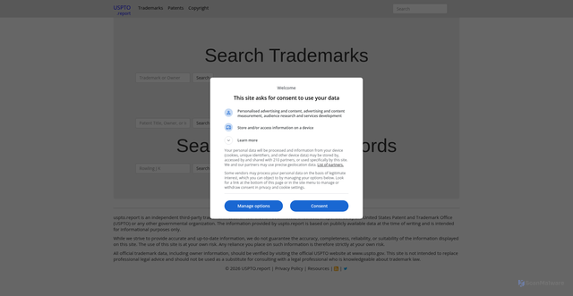 Security scan screenshot of https://uspto.report