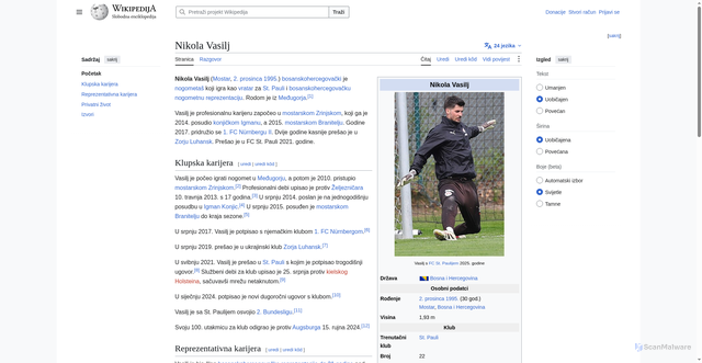 Security scan screenshot of https://hr.wikipedia.org/wiki/Nikola_Vasilj