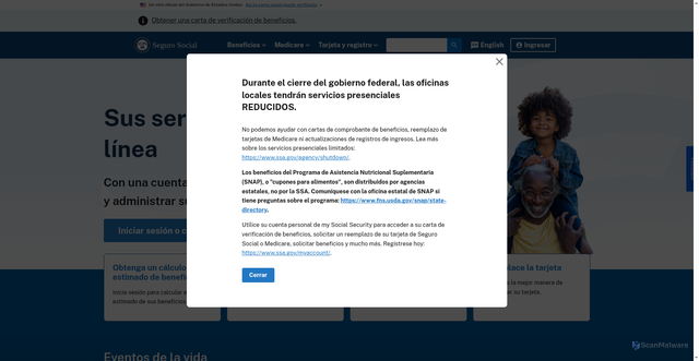 Security scan screenshot of https://www.ssa.gov/espanol/