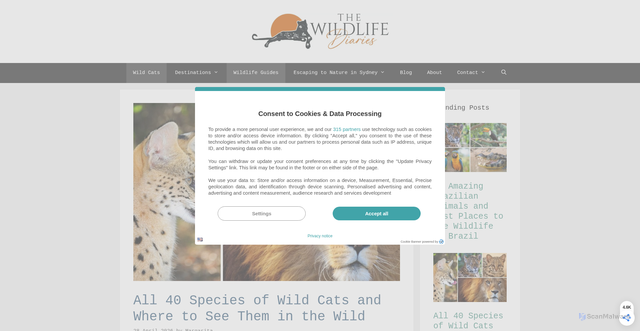 Security scan screenshot of https://www.thewildlifediaries.com/all-wild-cat-species-and-where-to-find-them/
