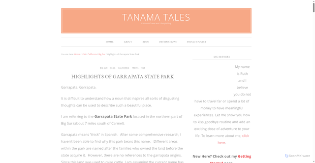 Security scan screenshot of https://tanamatales.com/highlights-of-garrapata-state-park/
