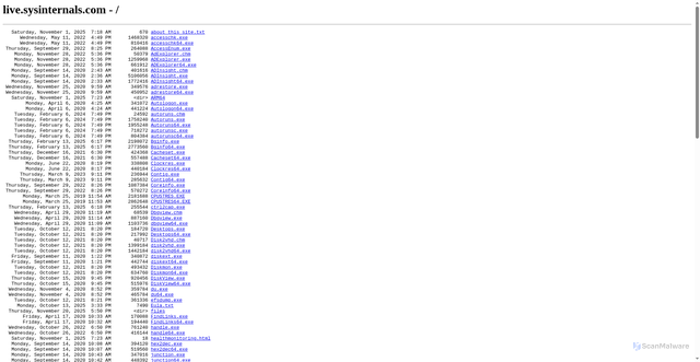 Security scan screenshot of https://live.sysinternals.com/