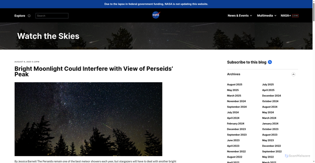 Security scan screenshot of https://www.nasa.gov/blogs/watch-the-skies/