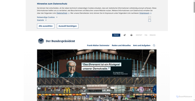 Security scan screenshot of http://www.bundespraesident.de