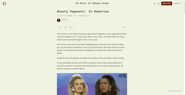 Security scan screenshot of https://adamantus.substack.com/p/beauty-pageants-in-memoriam