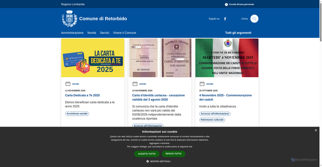 Security scan screenshot of https://www.comune.retorbido.pv.it/it