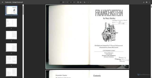 Security scan screenshot of https://www.paps.net/cms/lib4/NJ01001771/Centricity/Domain/2253/Frankenstein%20-%20Abridged%20Version.pdf