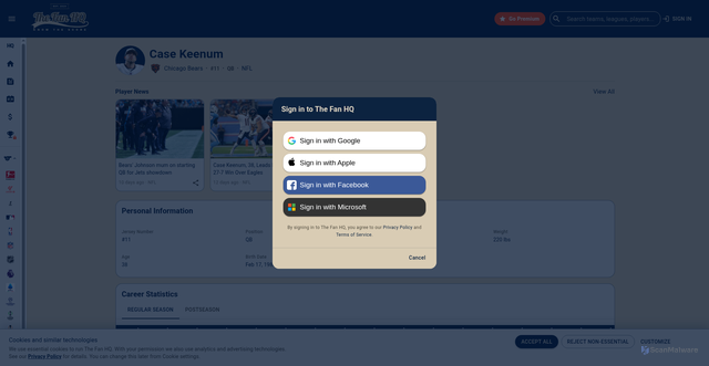 Security scan screenshot of https://thefanhq.com/players/5930-case-keenum