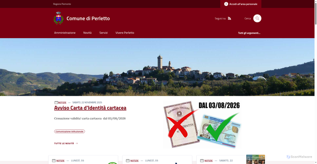 Security scan screenshot of https://www.comune.perletto.cn.it/