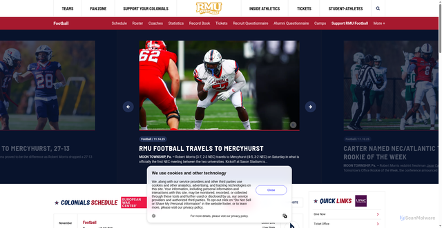Security scan screenshot of https://rmucolonials.com/sports/football