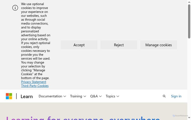 Security scan screenshot of https://learn.microsoft.com/