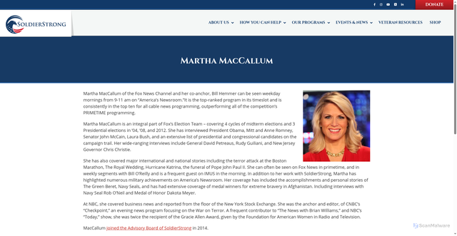 Security scan screenshot of https://www.soldierstrong.org/martha-maccallum/