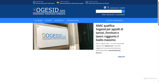 Security scan screenshot of https://www.sogesid.it/